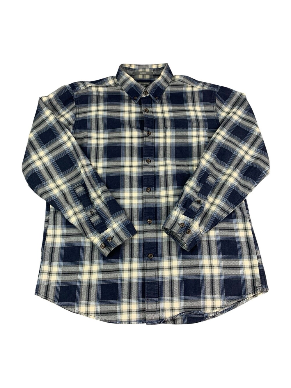 Eddie Bauer Men's Long Sleeve Shirt Relaxed Fit, Navy Blue Plaid, Size Medium